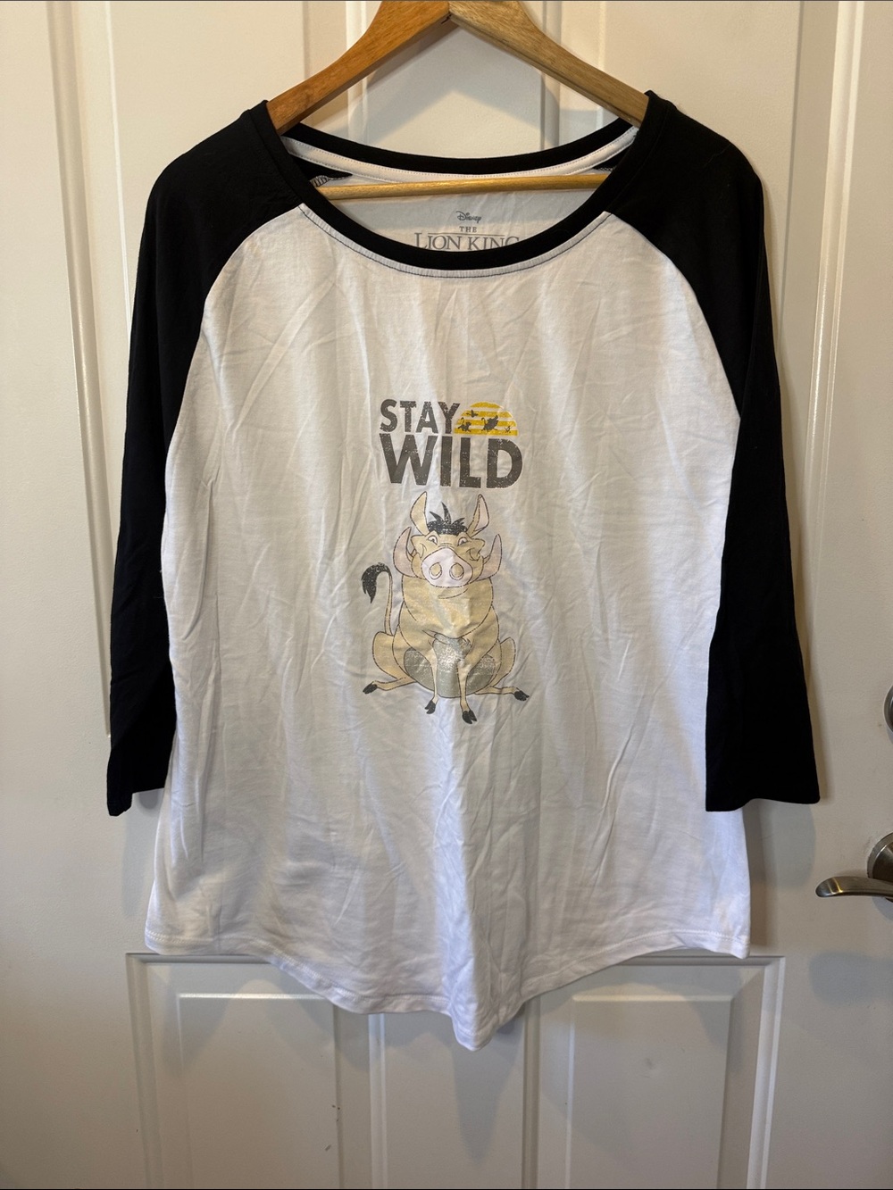 Disney Lion King Pumbaa 'Stay Wild' White & Black Raglan Tee